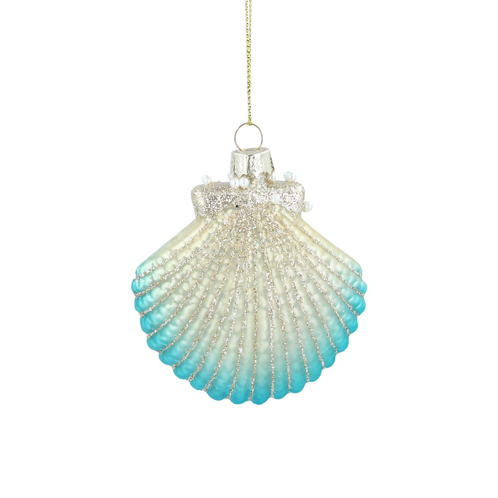 Hanging Scallop Shell Decoration - Blue & Gold