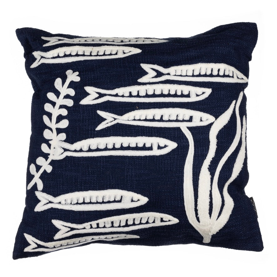 Sardine and Seaweed Cushion - Indigo