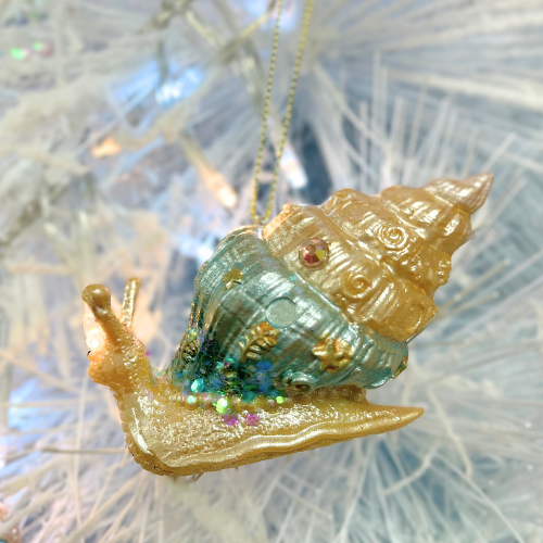 Hanging Sea Snail Decoration - Blue & Gold