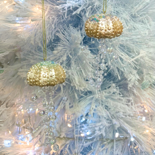 Hanging Jellyfish Decoration - Blue & Gold - Set of 2