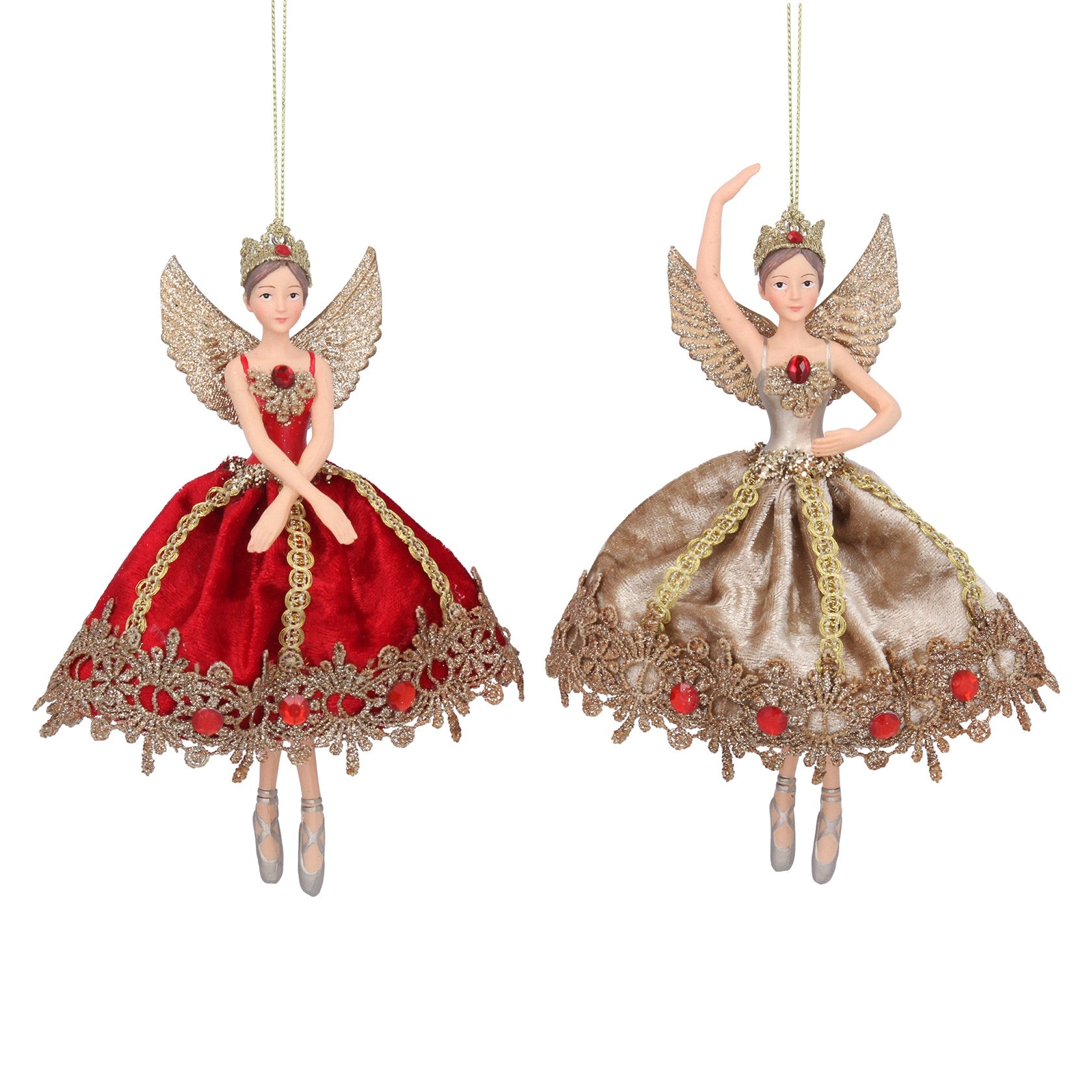 Hanging Red & Gold Fairy Decoration - Nostalgic - Set of 2