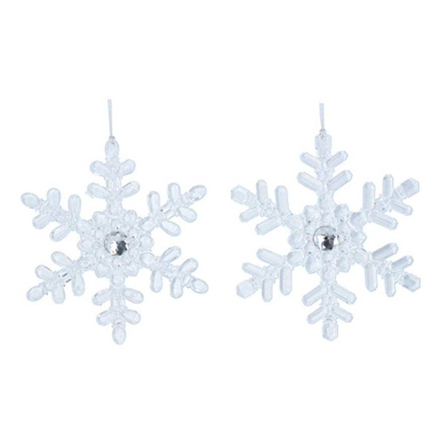 Hanging Snowflake Decoration - Clear Acrylic - Set of 2
