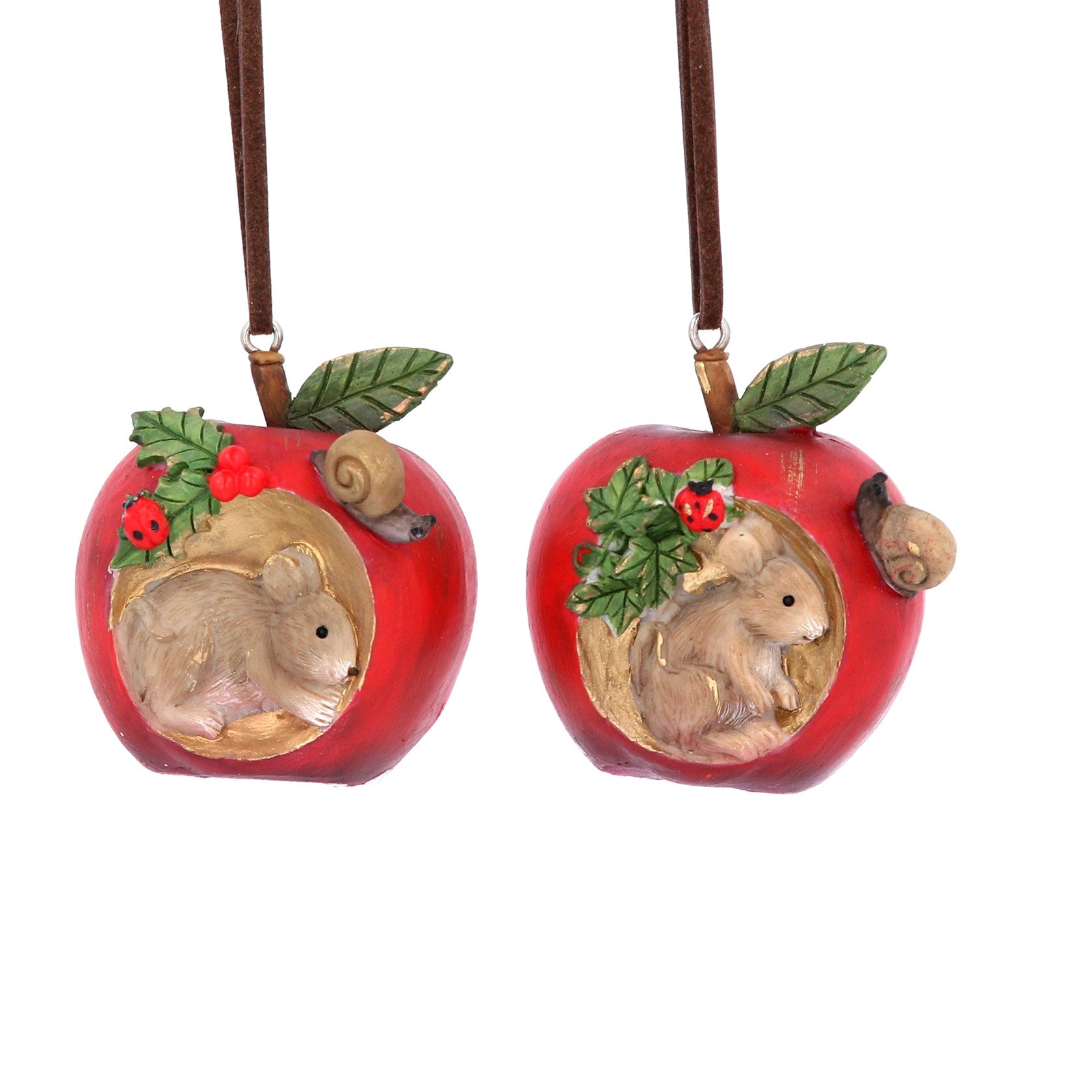 Hanging Mouse & Bunny in Apple Decoration - Woodland - Set of 2