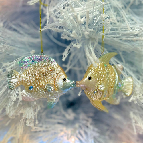 Hanging Fish Decoration - Blue & Gold - Set of 2