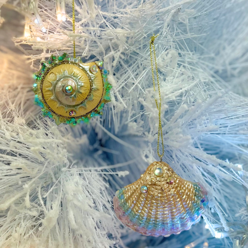 Hanging Shell Decoration - Blue & Gold - Set of 2
