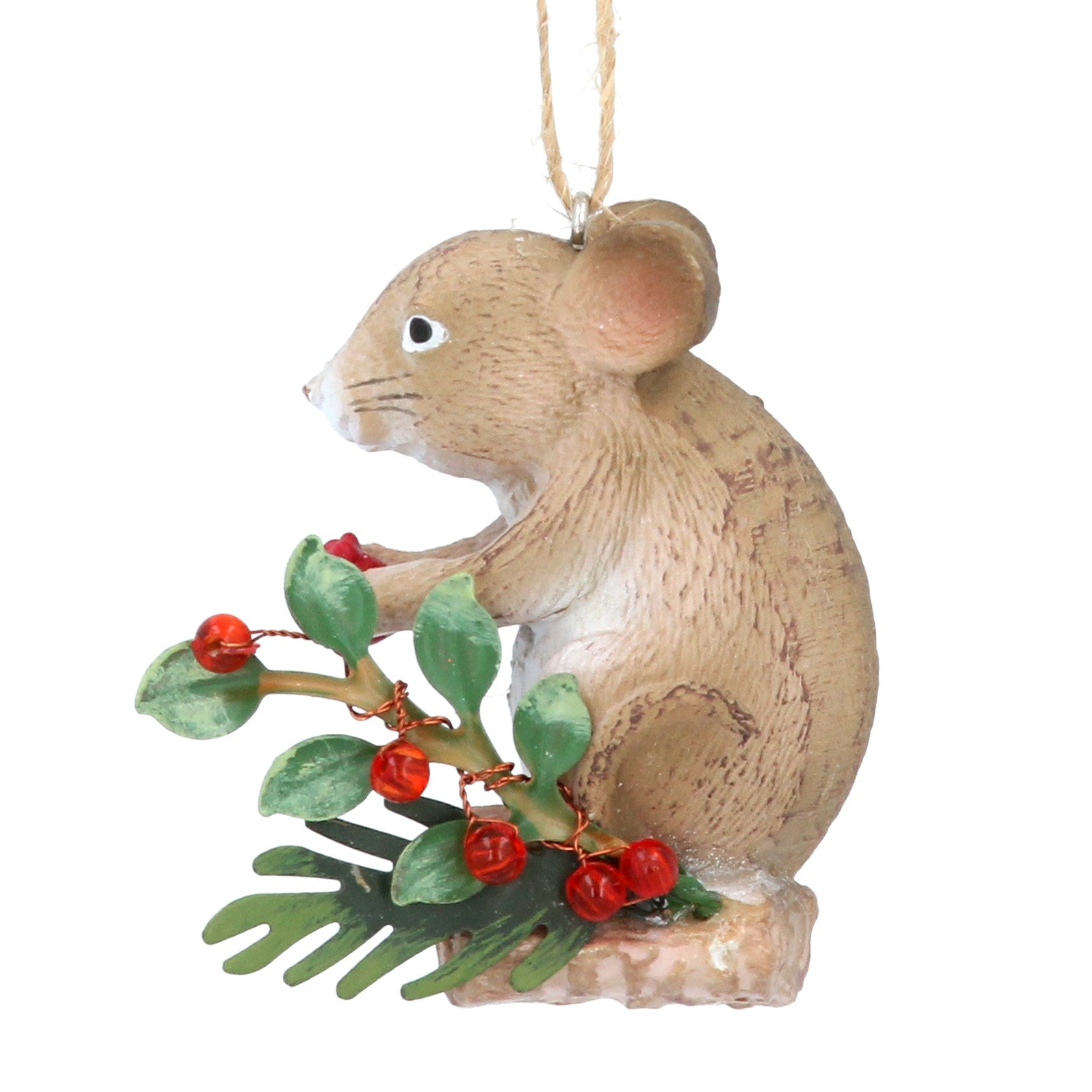 Hanging Mouse on Holly Decoration - Woodland