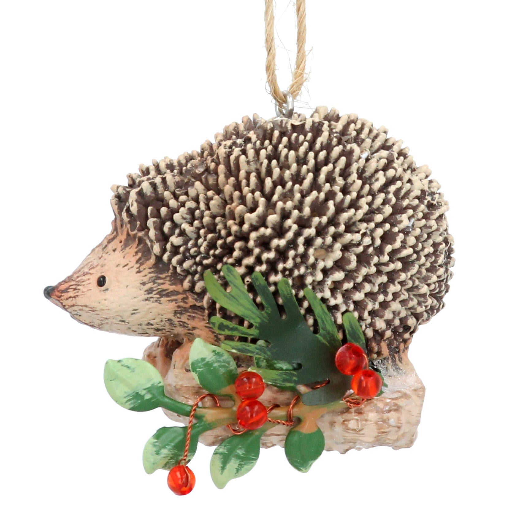 Hanging Hedgehog on Holly Decoration - Woodland