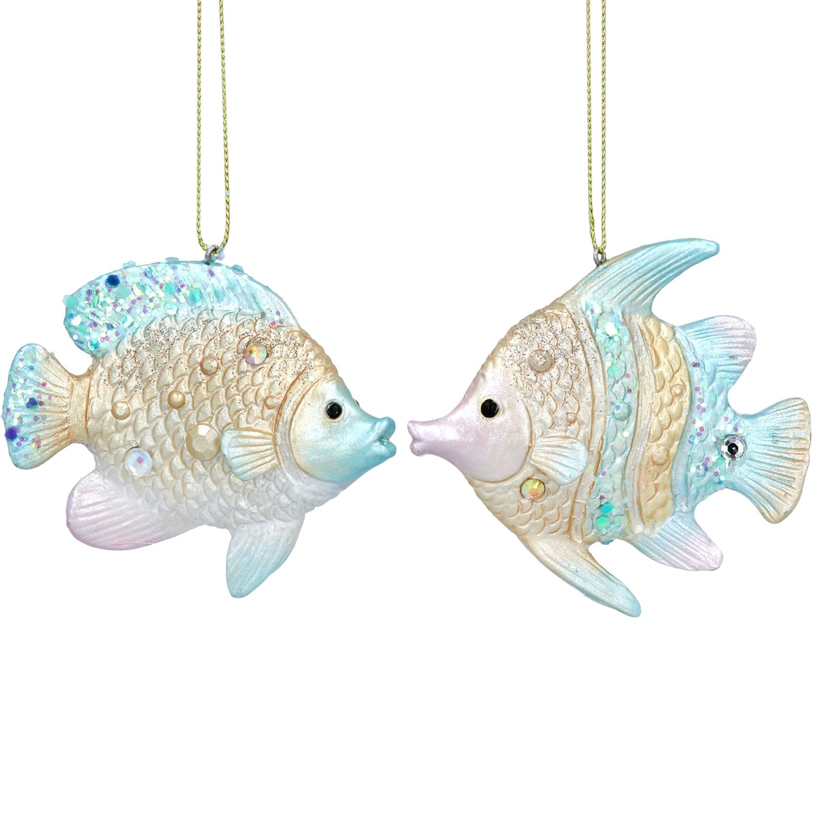 Hanging Fish Decoration - Blue & Gold - Set of 2