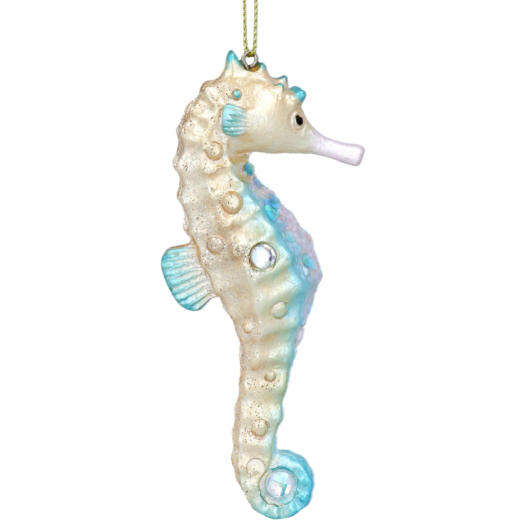 Hanging Seahorse Decoration - Blue & Gold