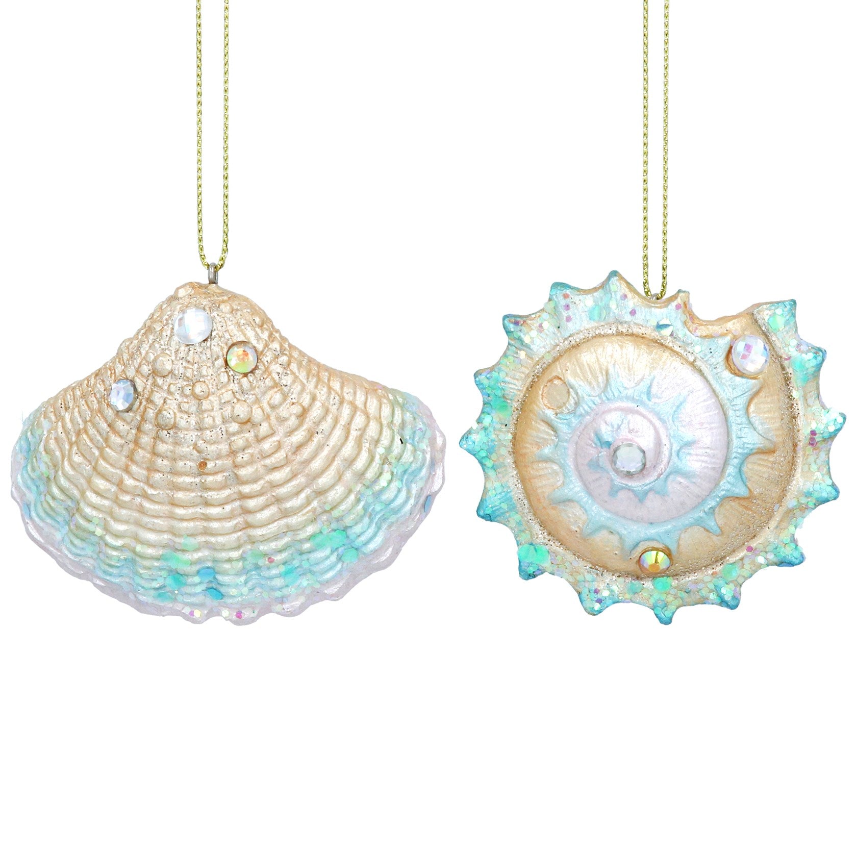 Hanging Shell Decoration - Blue & Gold - Set of 2