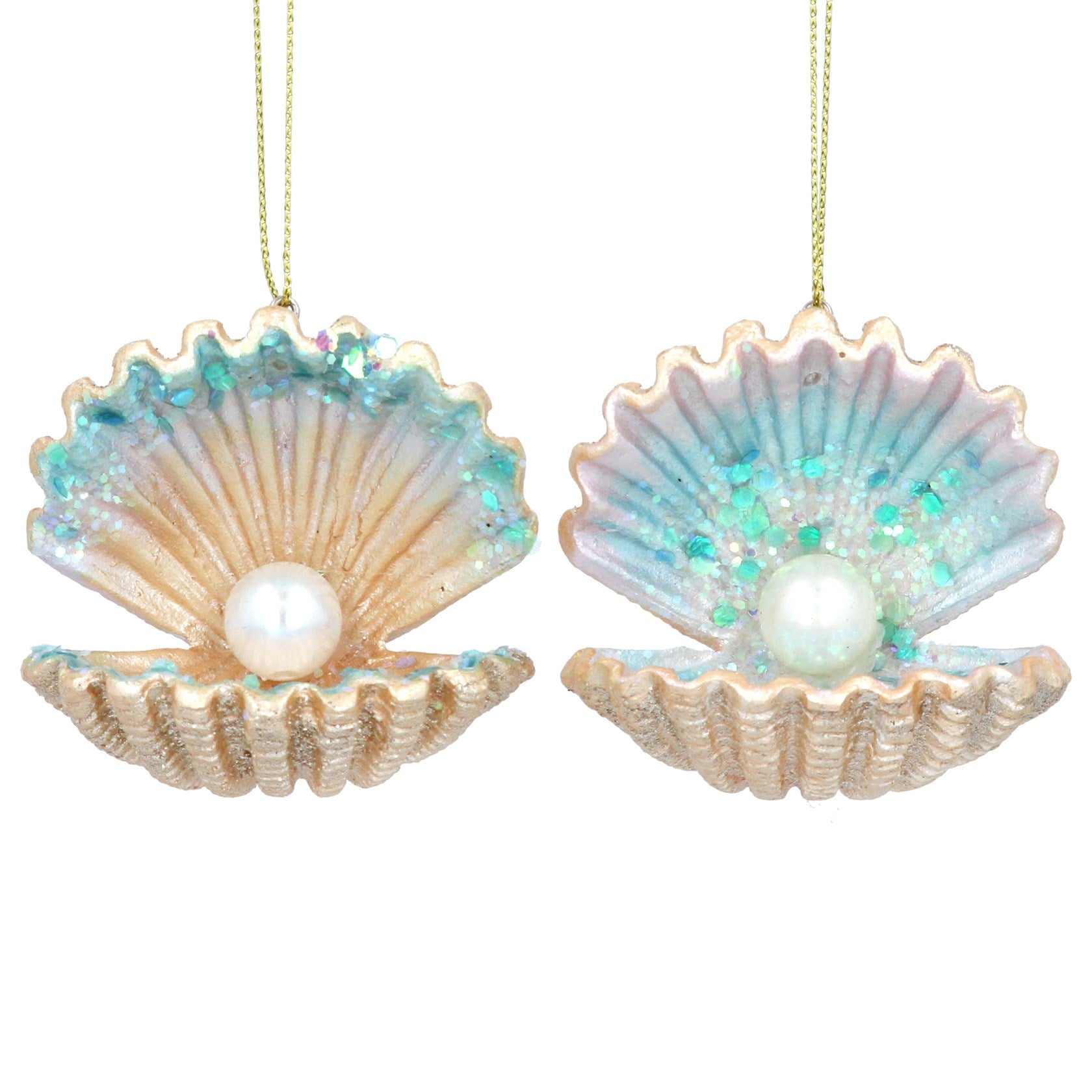 Hanging Oyster Shell Decoration - Blue & Gold