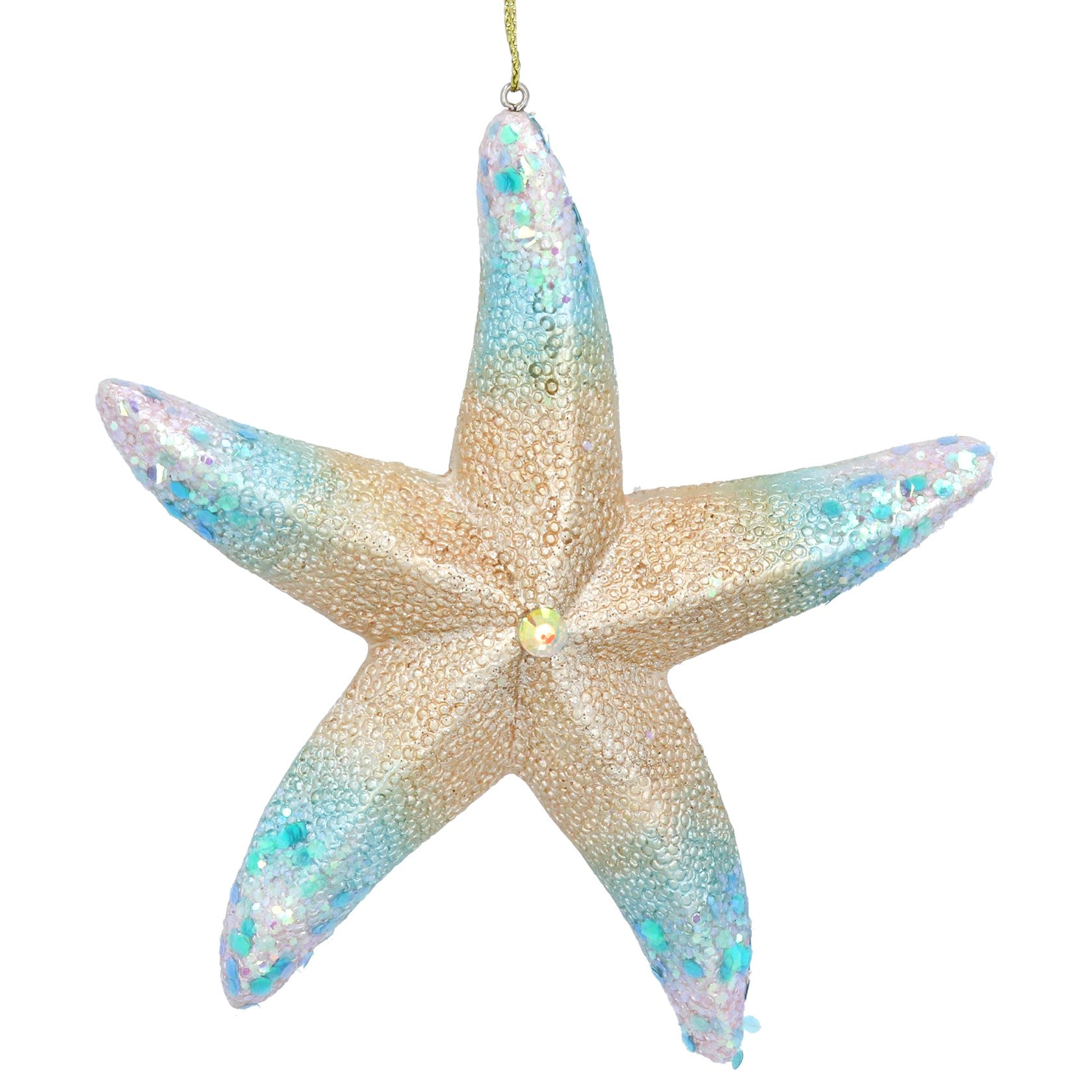 Hanging Starfish Decoration - Blue & Gold
