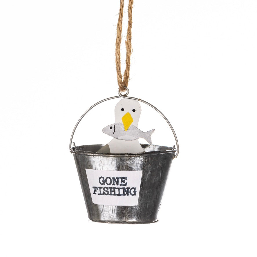 Hanging Tin Bucket Ornament - Seagull