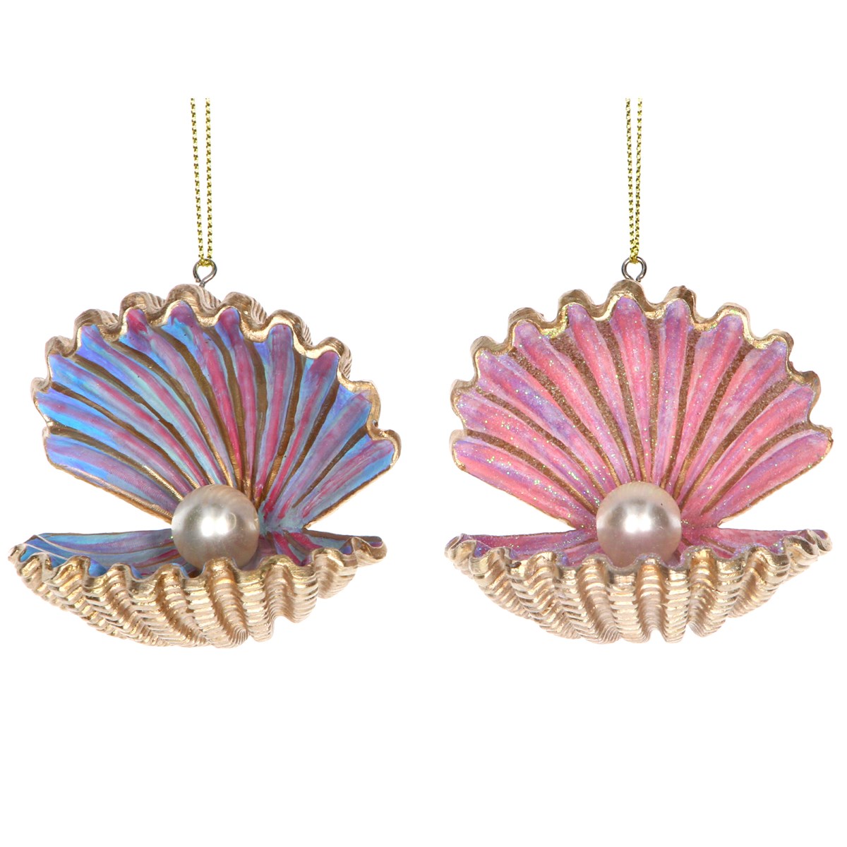 Hanging Oyster Shell Decoration - Pink & Gold - Set of 2