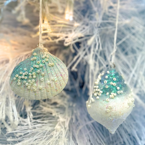 Hanging Shell Decoration - Pale Blue - Set of 2