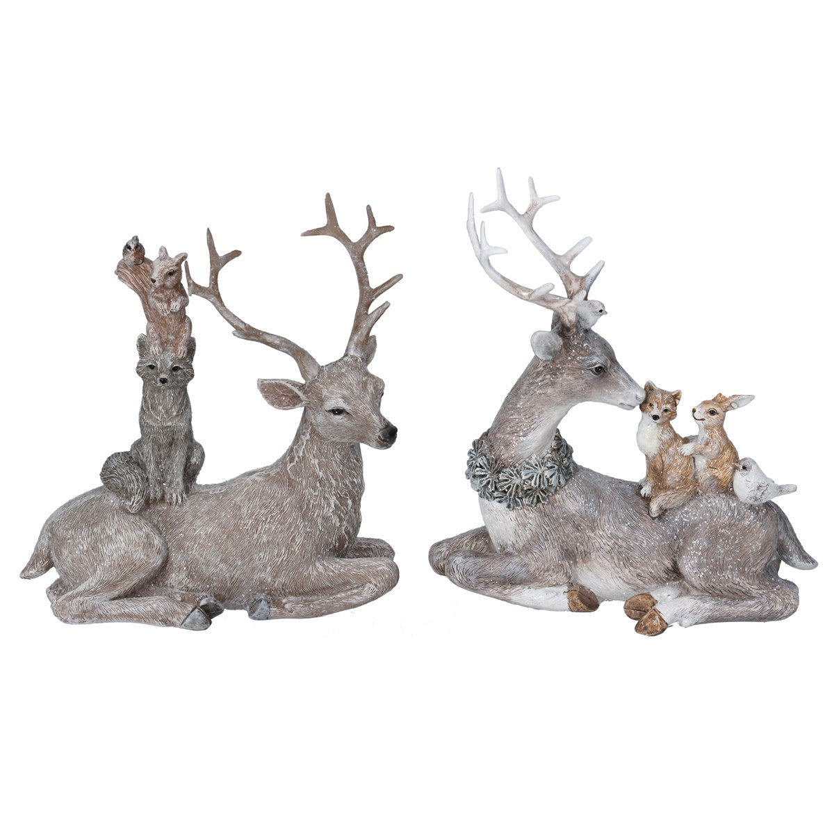 Christmas Stag Ornament with Winter Animals - Set of 2