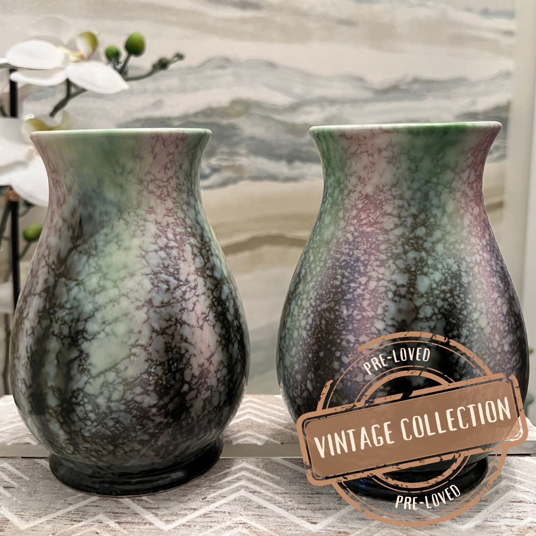 1950's Matching Pair of Sylvac Mottled Rainbow Flare Bottle Vases
