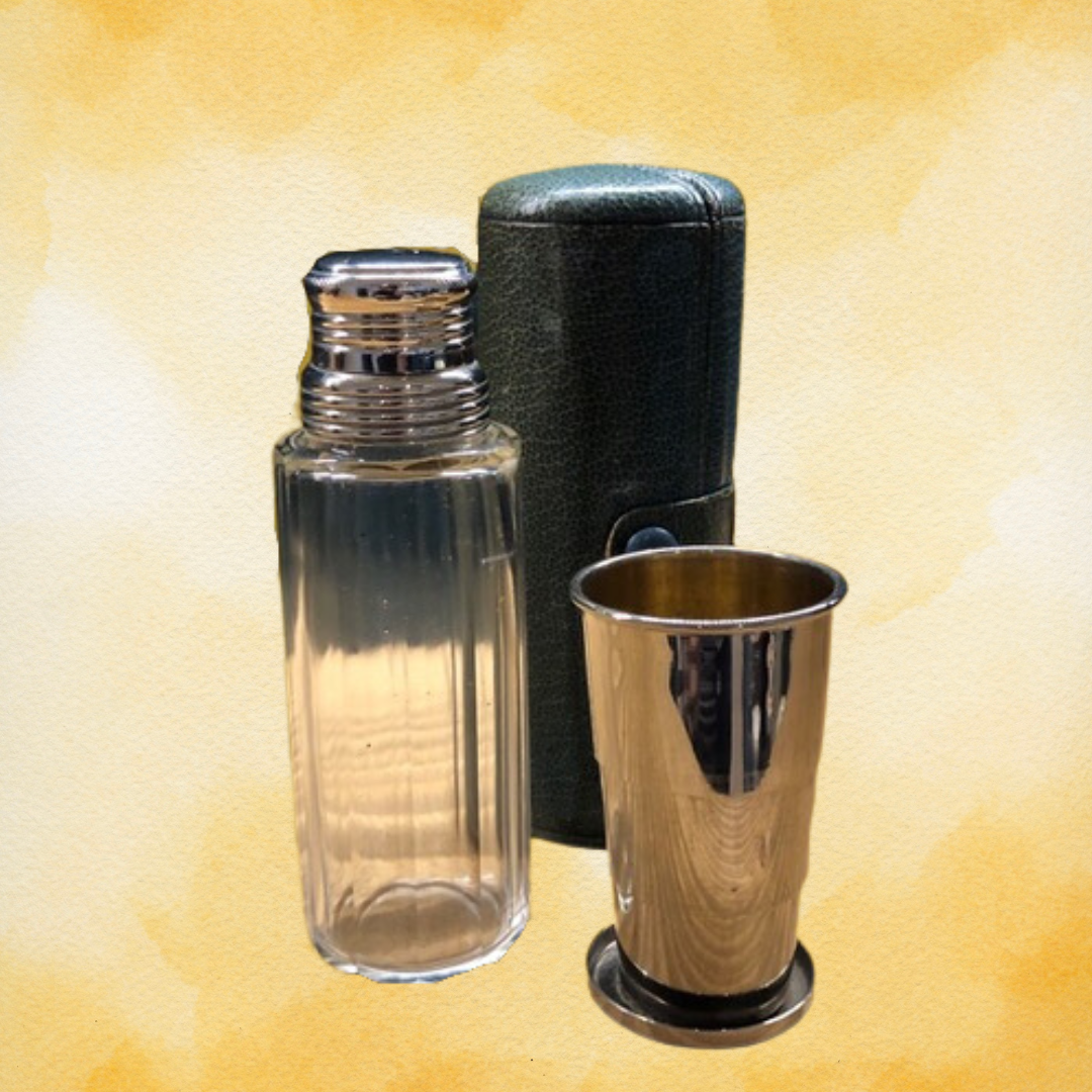 Vintage Travel Flask with Case and Beaker