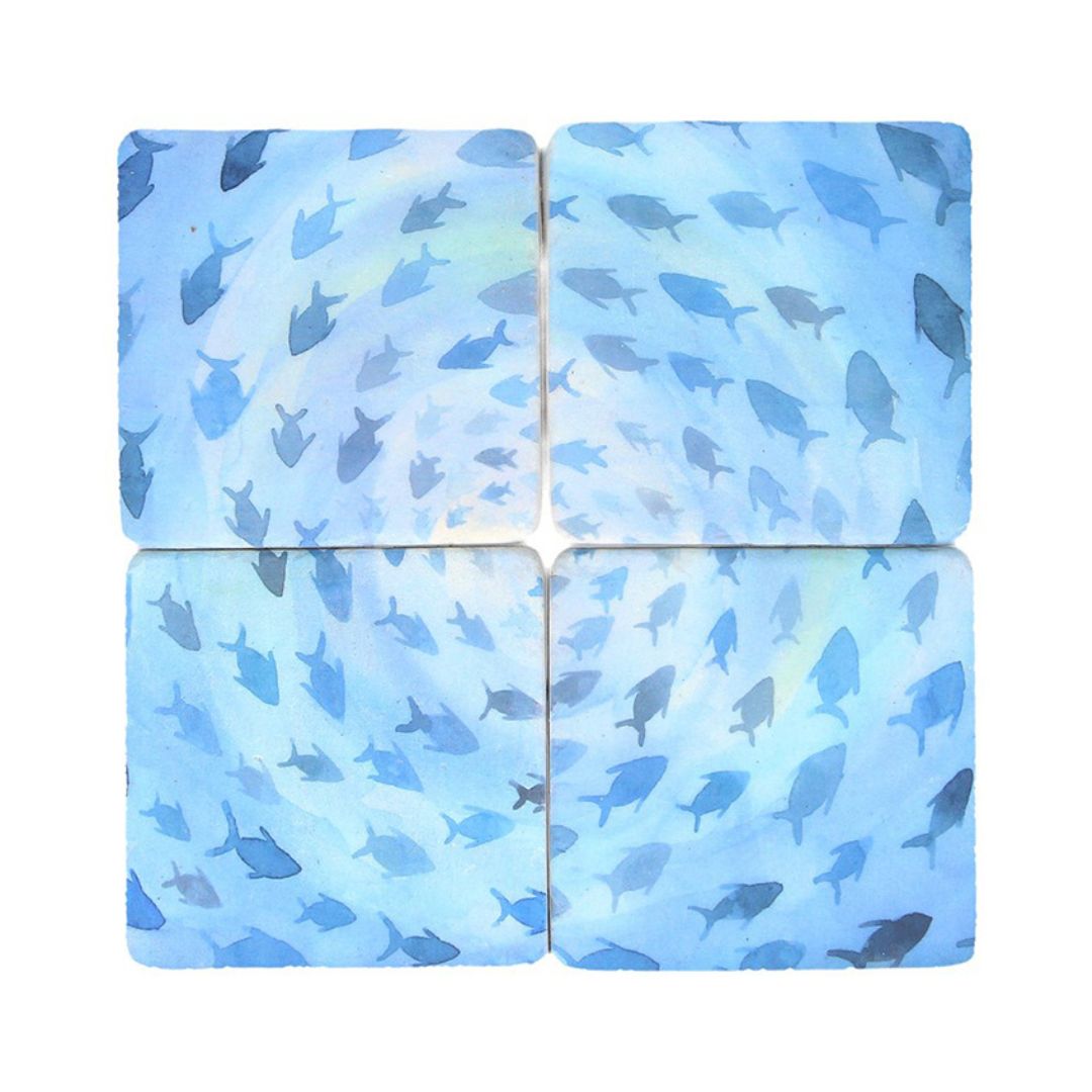 4 Resin Coasters - Blue Fish Vortex
