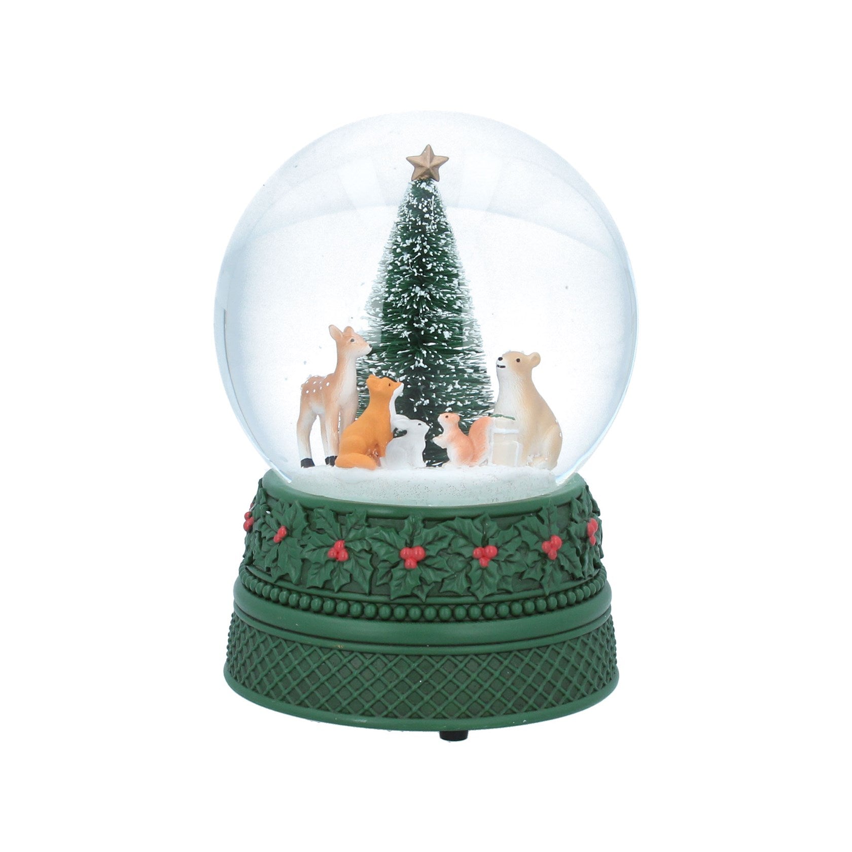 Musical Snow Globe - Animals & Christmas Tree - Woodland