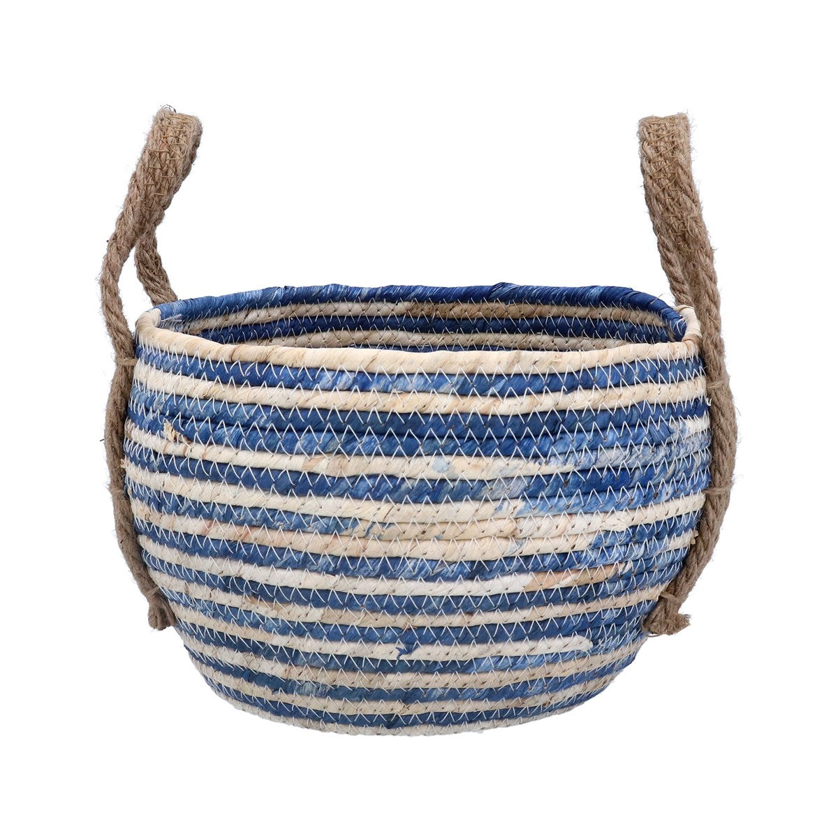 Corn Husk Basket - Blue Striped