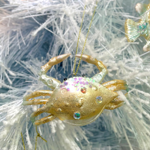 Hanging Crab Decoration - Blue & Gold