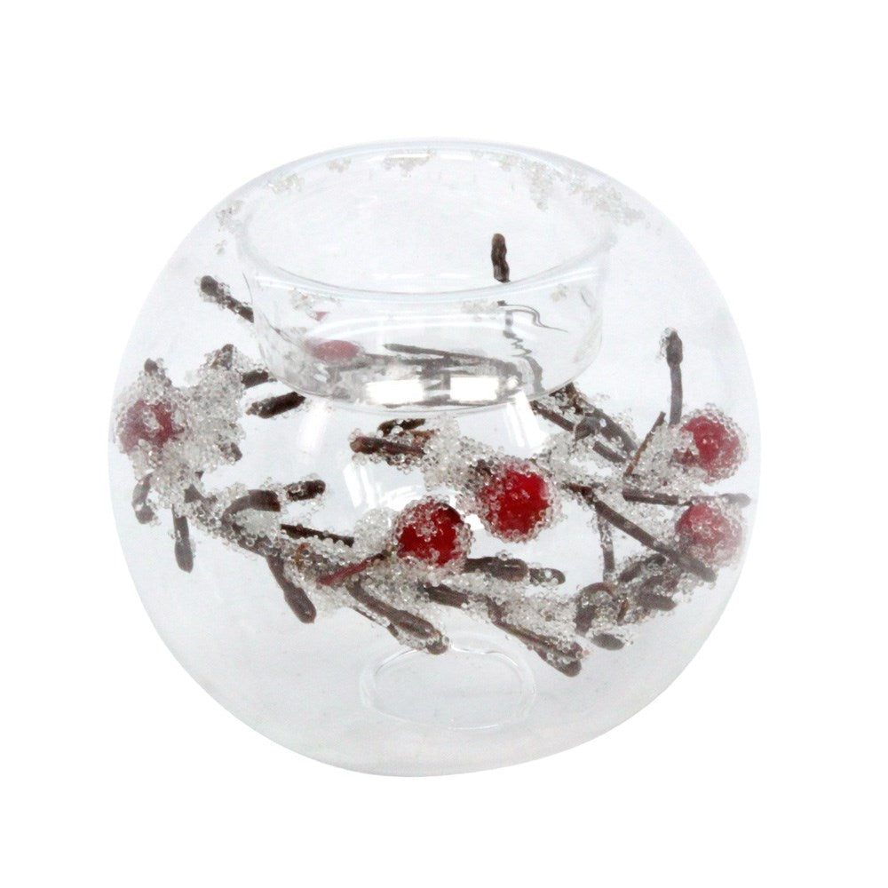 Frosted Berry & Twig Glass Tea Light Holder