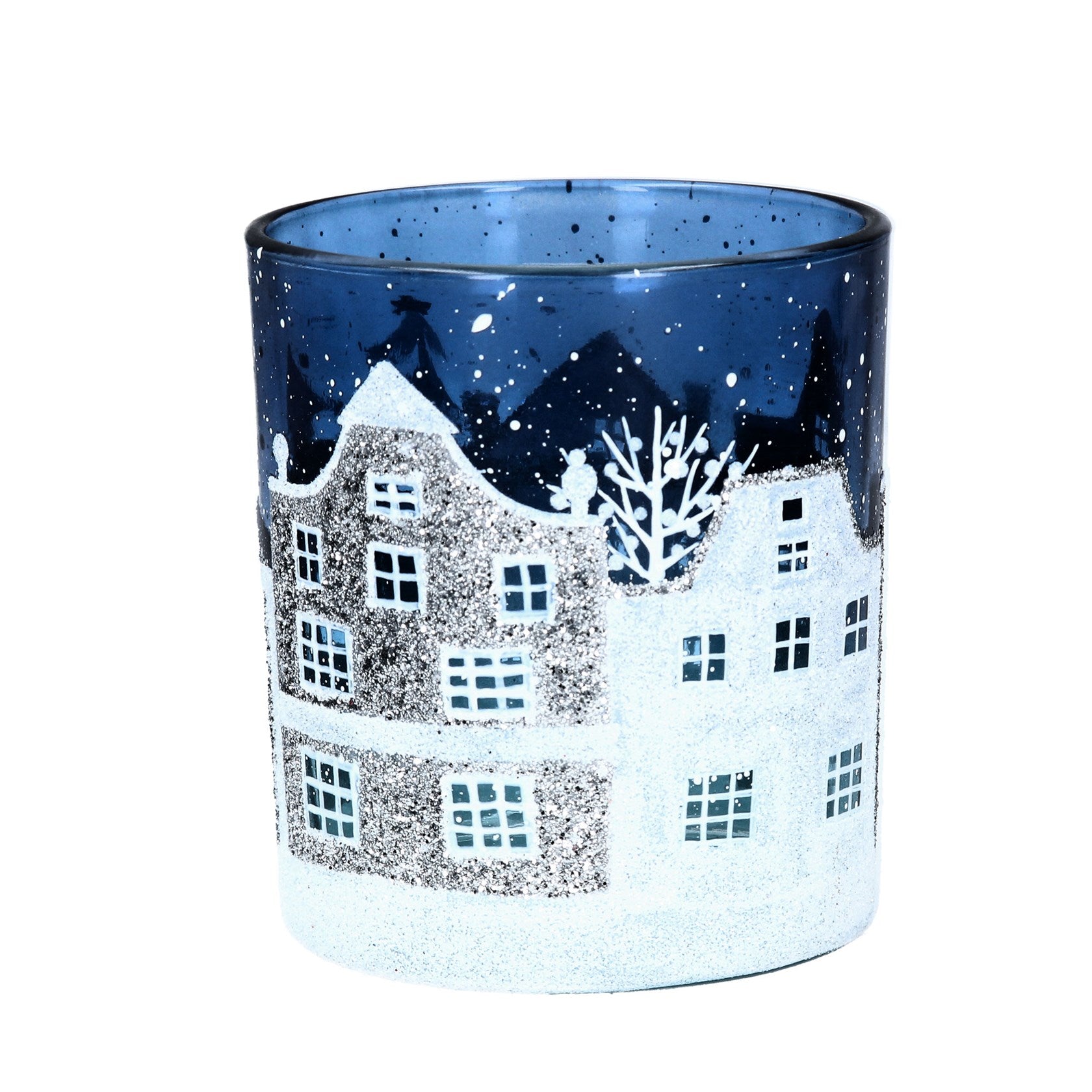 Midnight Blue Christmas Scene Candle Holder