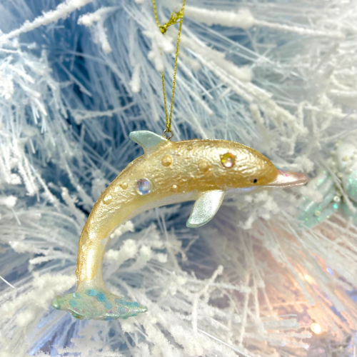 Hanging Dolphin Decoration - Blue & Gold