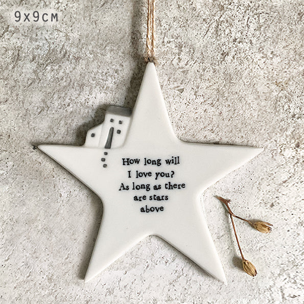 Hanging Porcelain Star - How Long Will I Love You