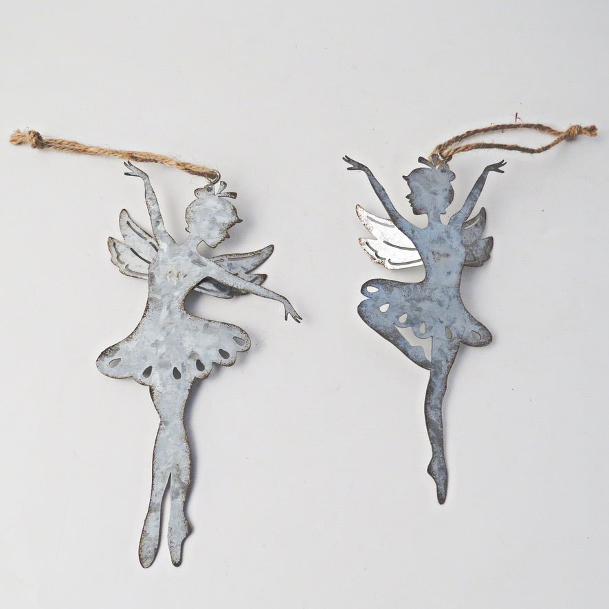 Zinc Metal Hanging Fairies - Set of 2