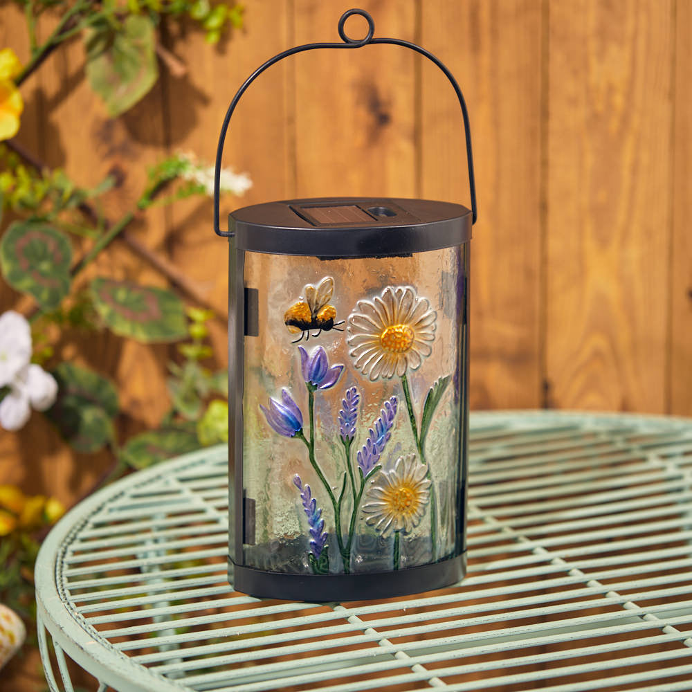 Glass Solar Lantern - Botanical Bees