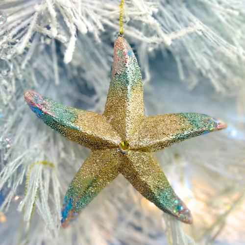 Hanging Starfish Decoration - Blue & Gold