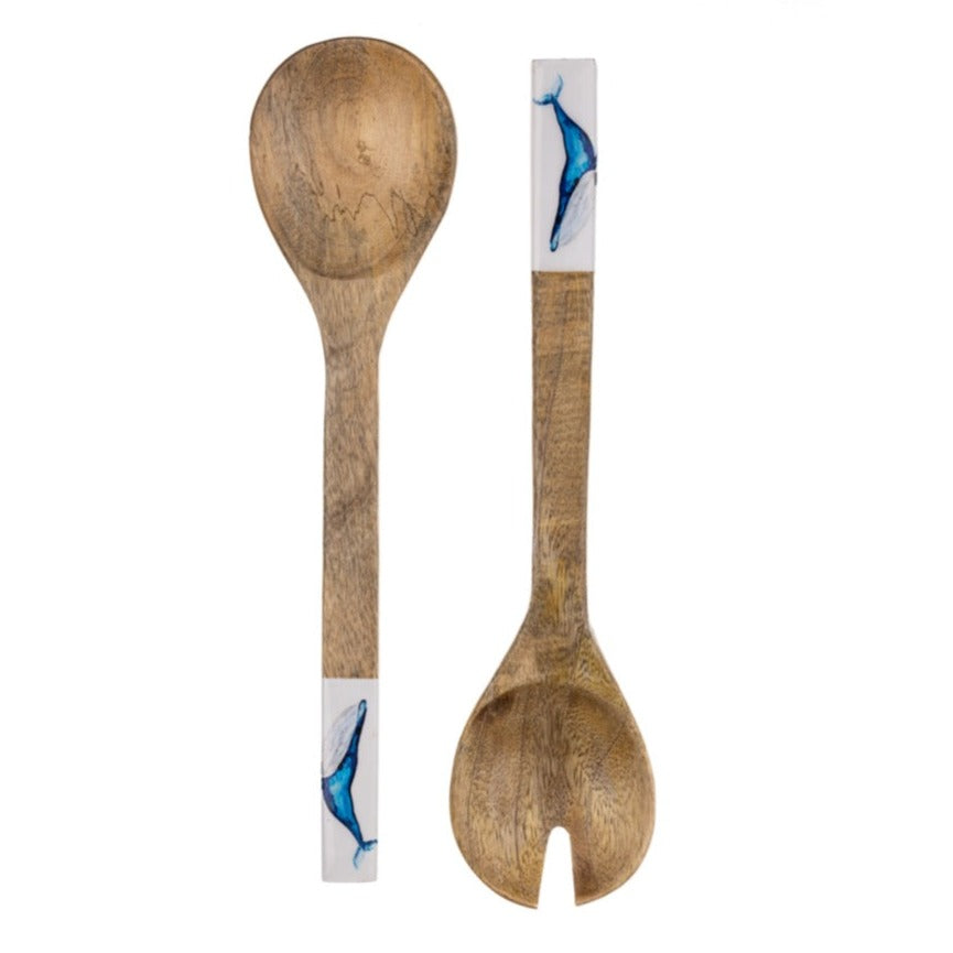 Mango Wood Blue Whale Salad Servers