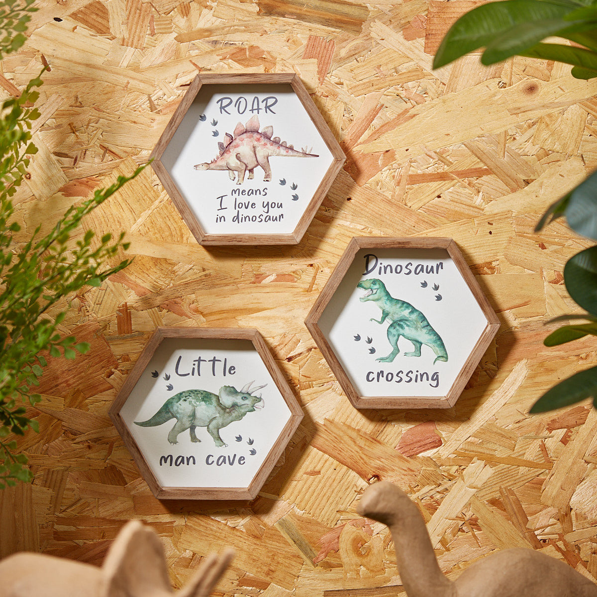 Hexagonal Dinosaur Nursery Plaques - Set of 3