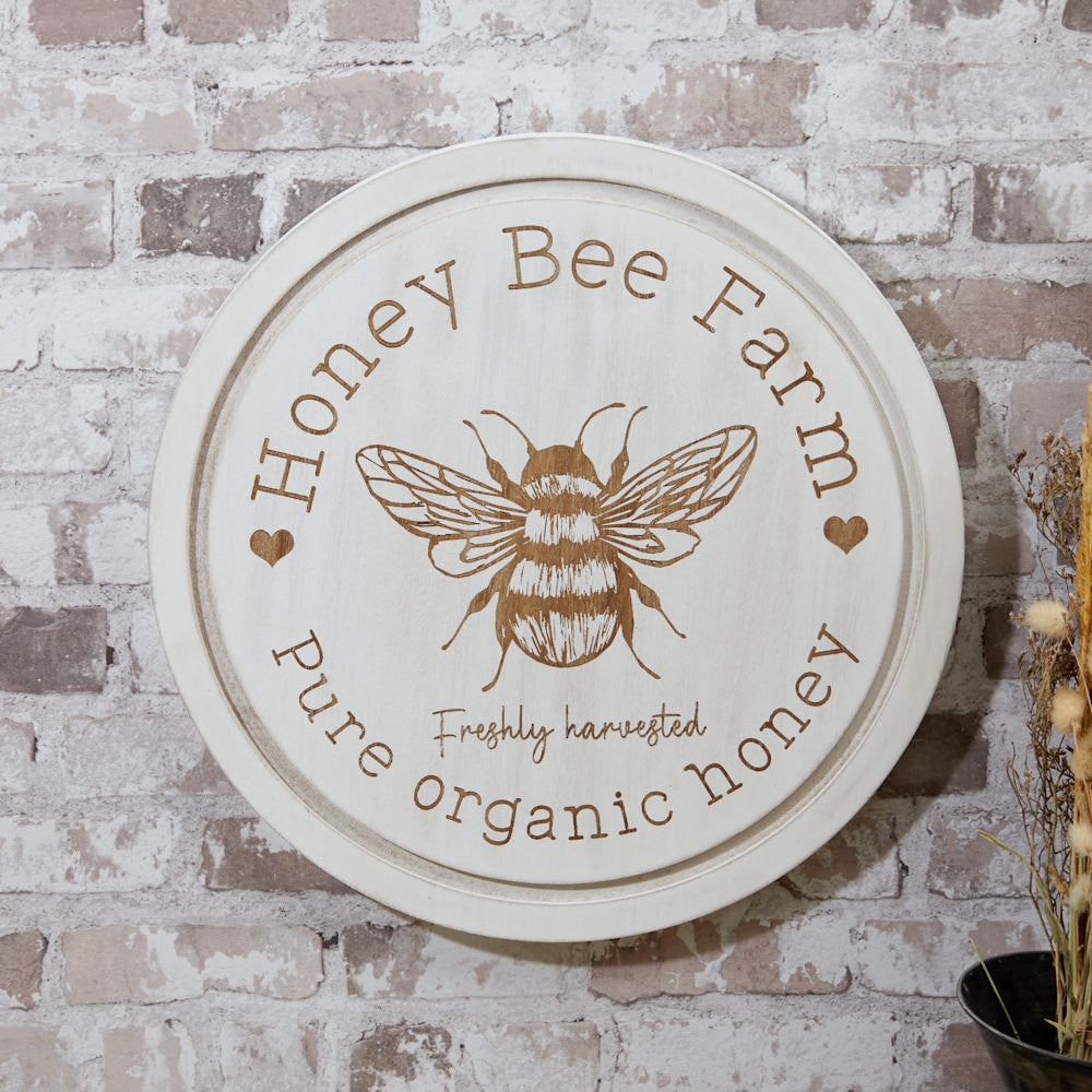 Wooden Bee Engraved Round Plaque