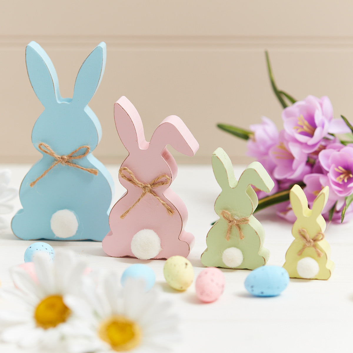 Wooden Pastel Bunny Ornaments - Set of 4