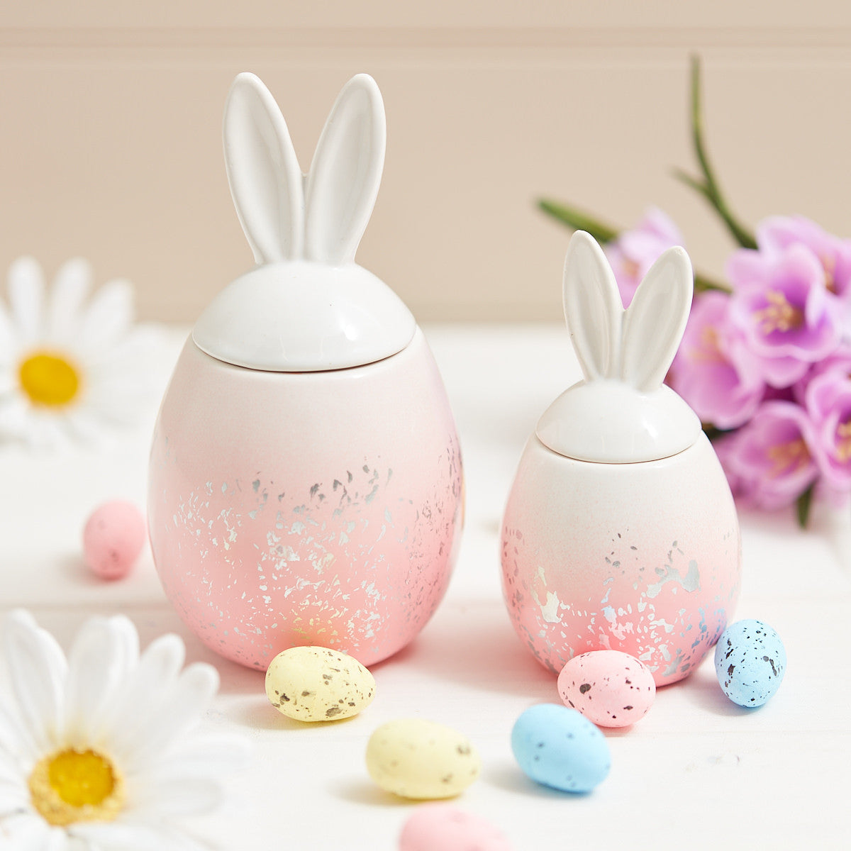 Pink Ombre Ceramic Bunny Pots - Set of 2
