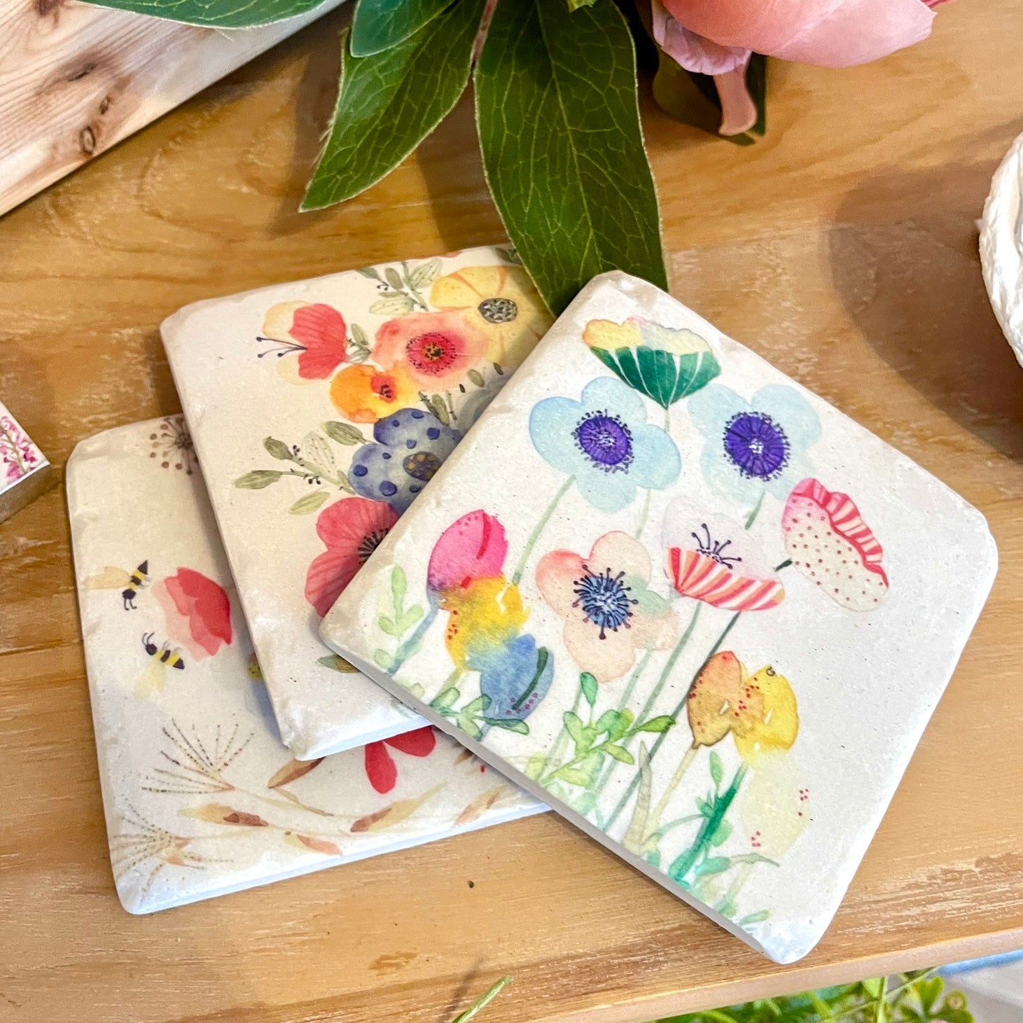 4 Resin Coasters - Whimsy Blooms