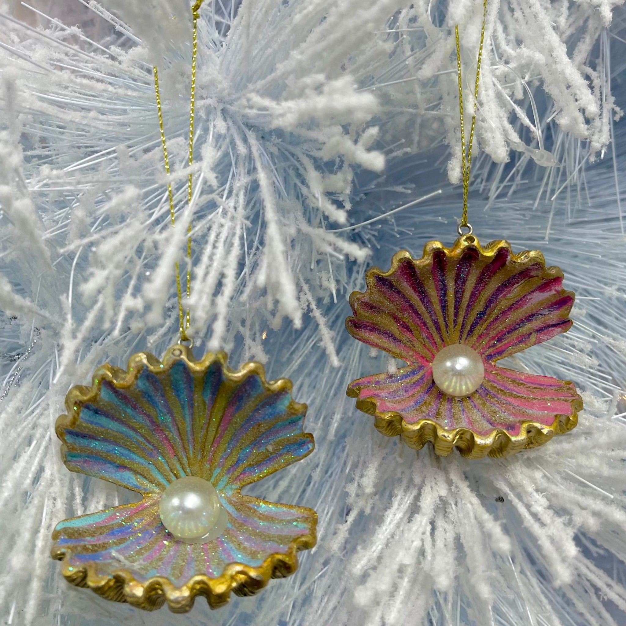 Hanging Oyster Shell Decoration - Pink & Gold - Set of 2