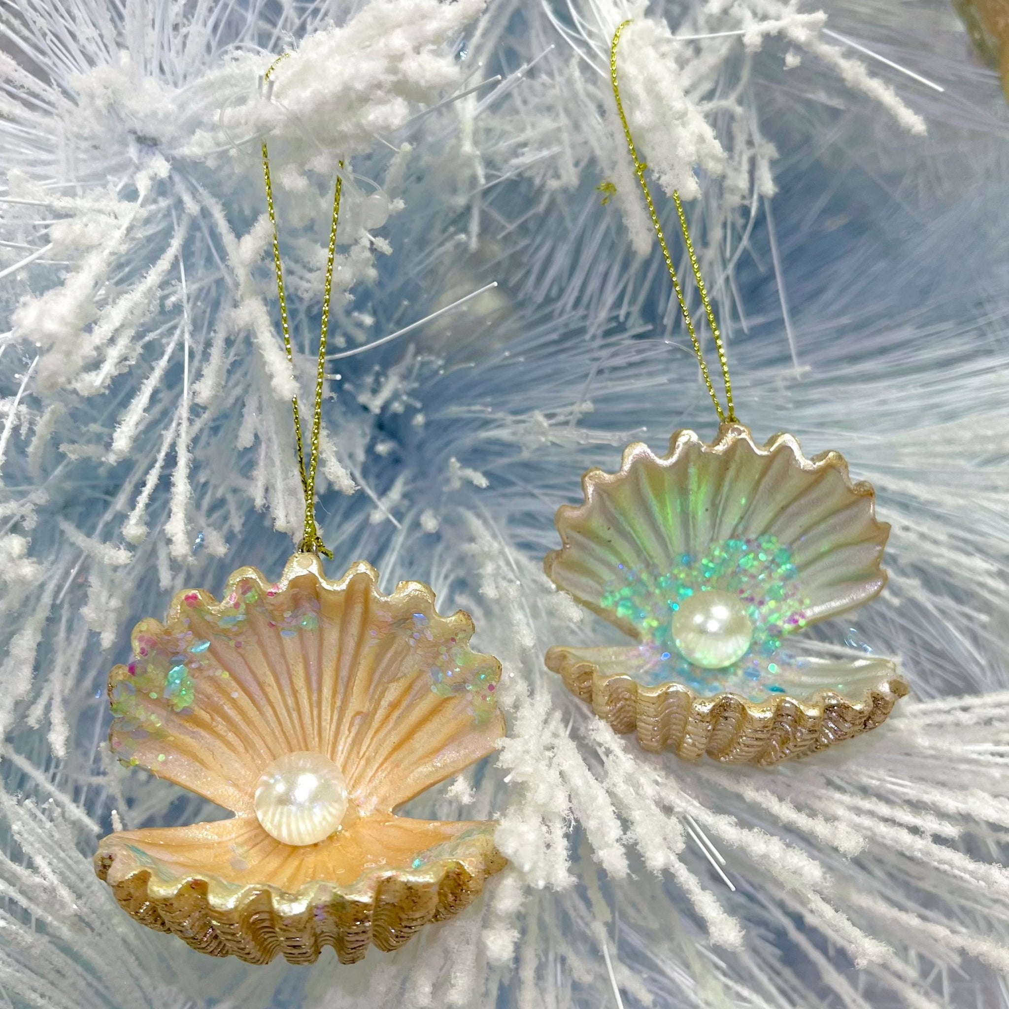 Hanging Oyster Shell Decoration - Blue & Gold
