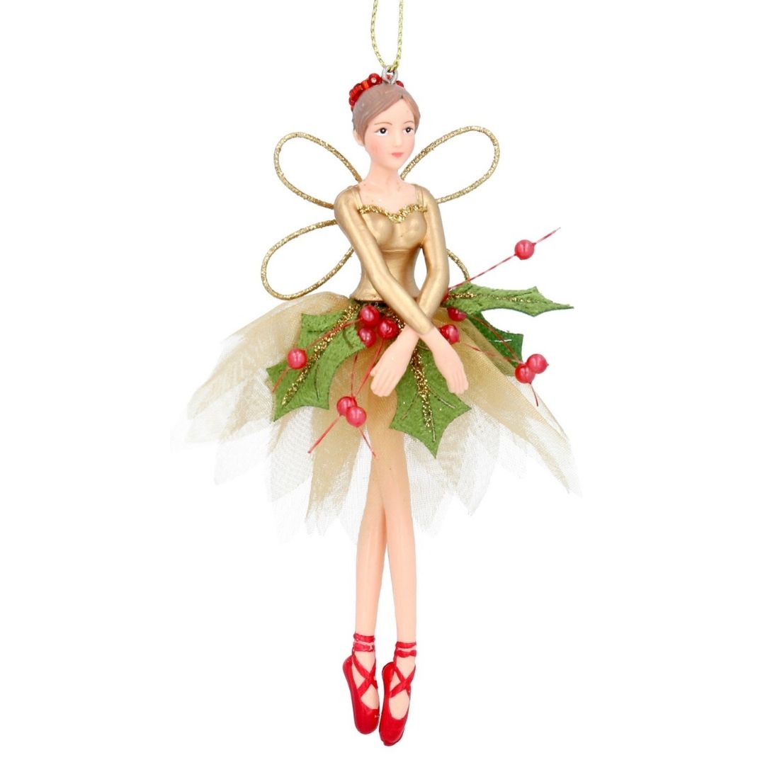 Hanging Glitter Fairy Decoration - Red & Gold - Holly