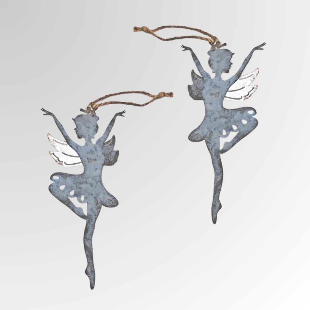 Zinc Metal Hanging Fairies - Pirouette - Set of 2