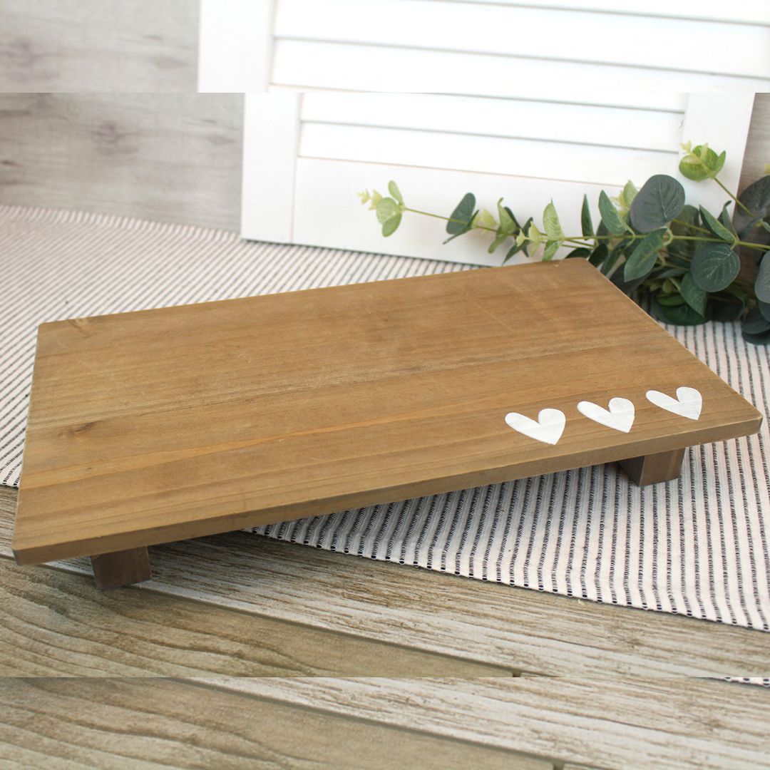 Natural Wooden Tray with Heart Detailing