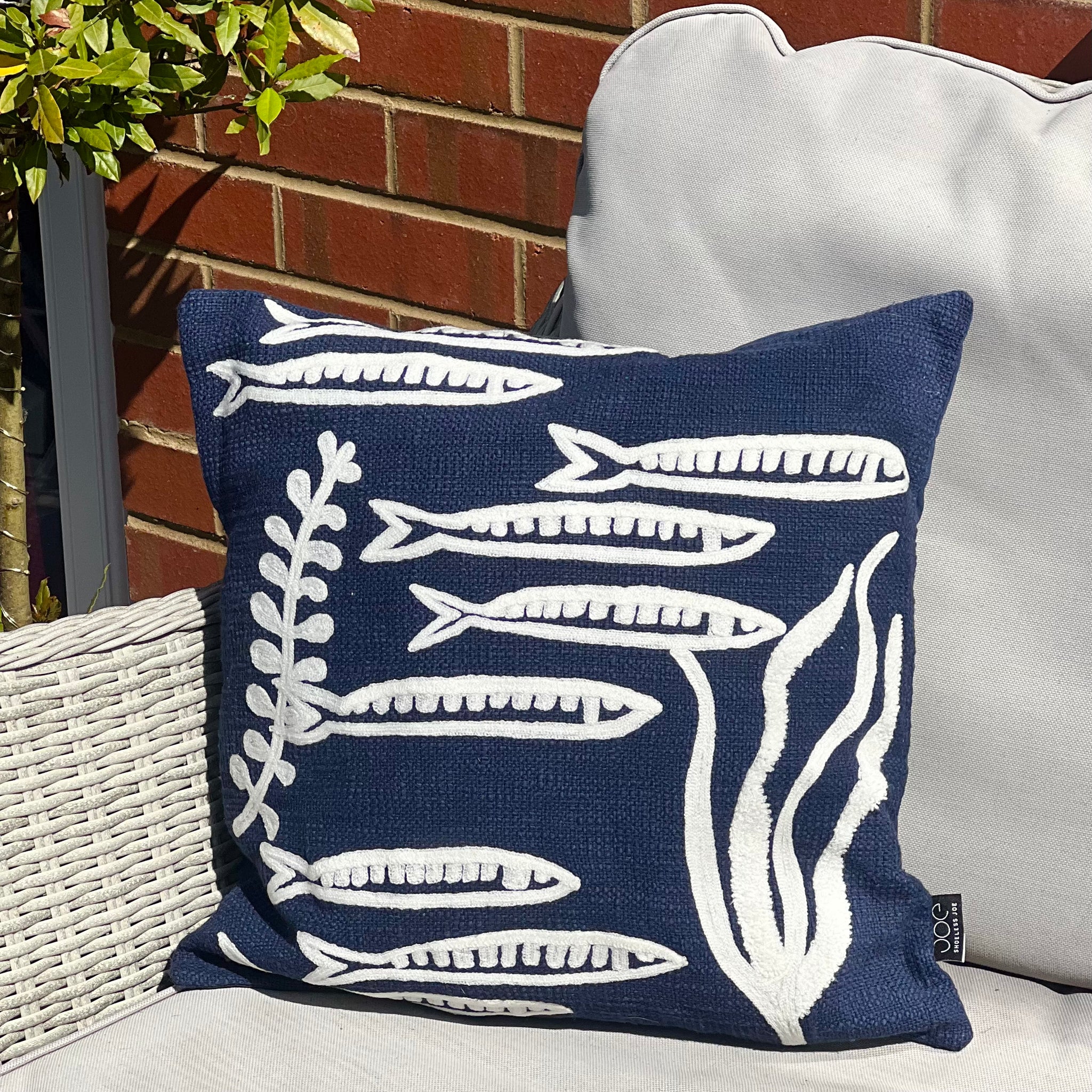 Sardine and Seaweed Cushion - Indigo