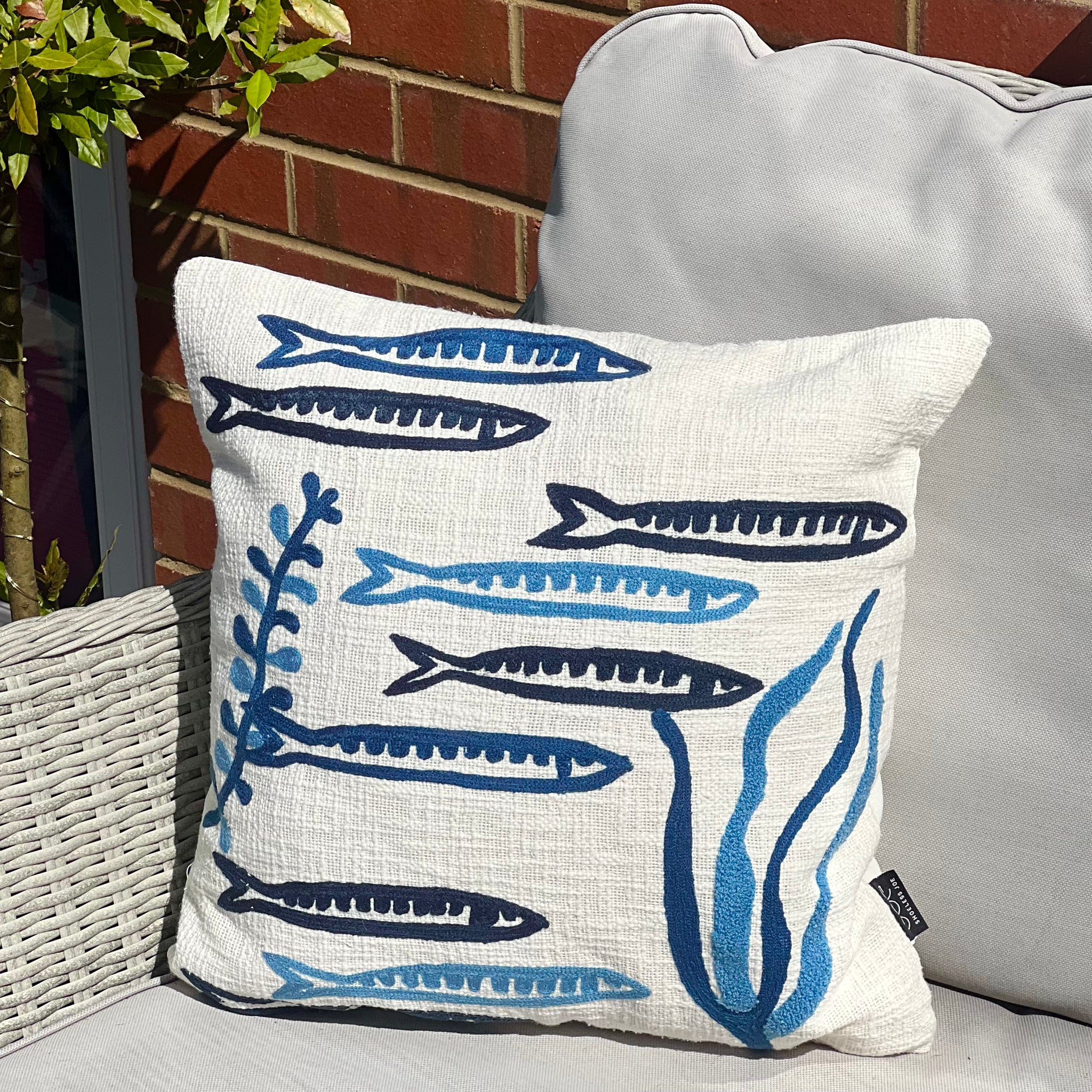 Sardine and Seaweed Cushion - Cream