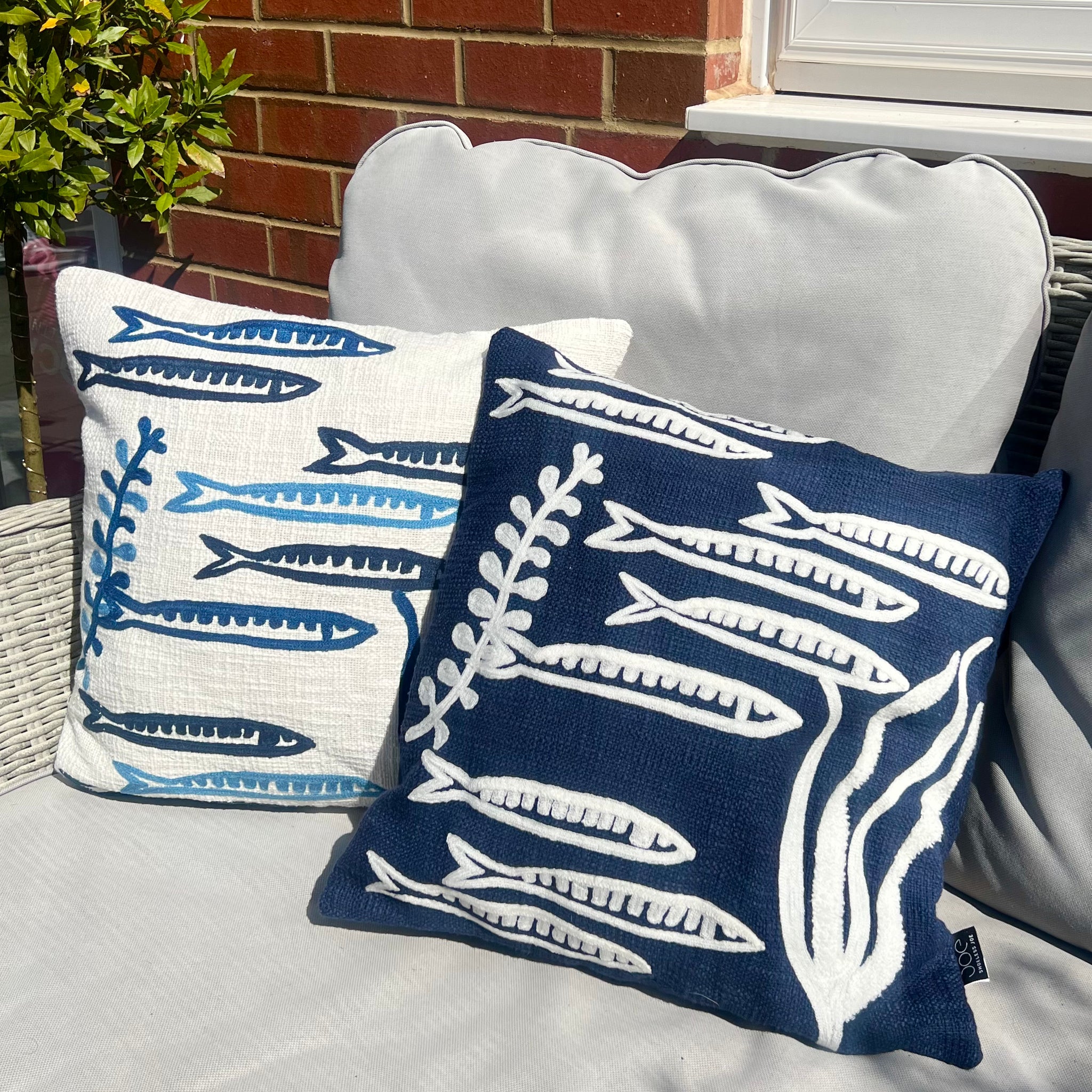 Sardine and Seaweed Cushion - Indigo