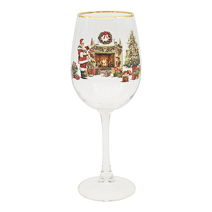 Christmas Wine Glass - Vintage Scene