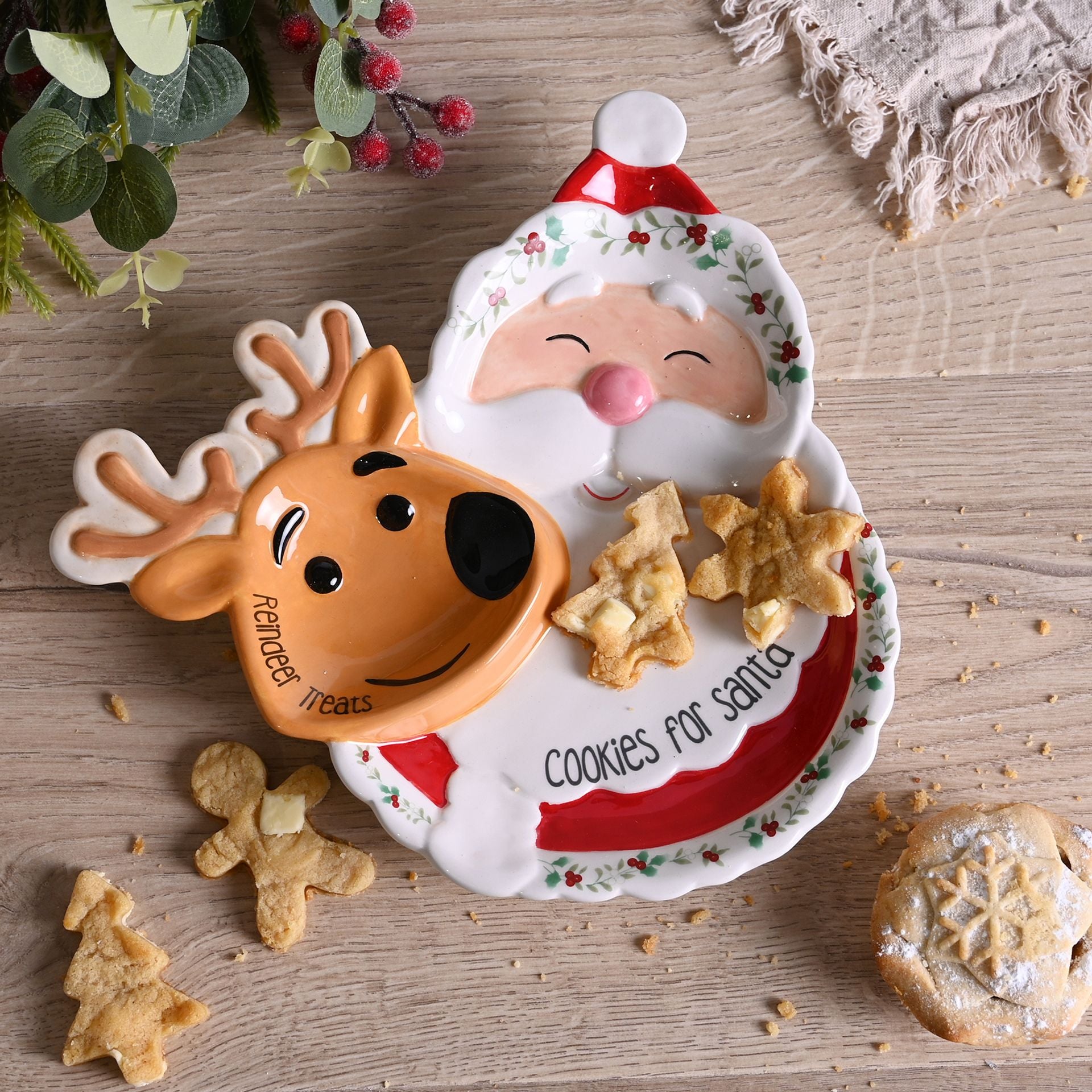Ceramic Plate - Santa & Reindeer Treats