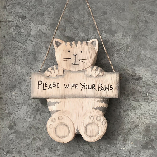 Hanging Cat Sign - Please Wipe Your Paws